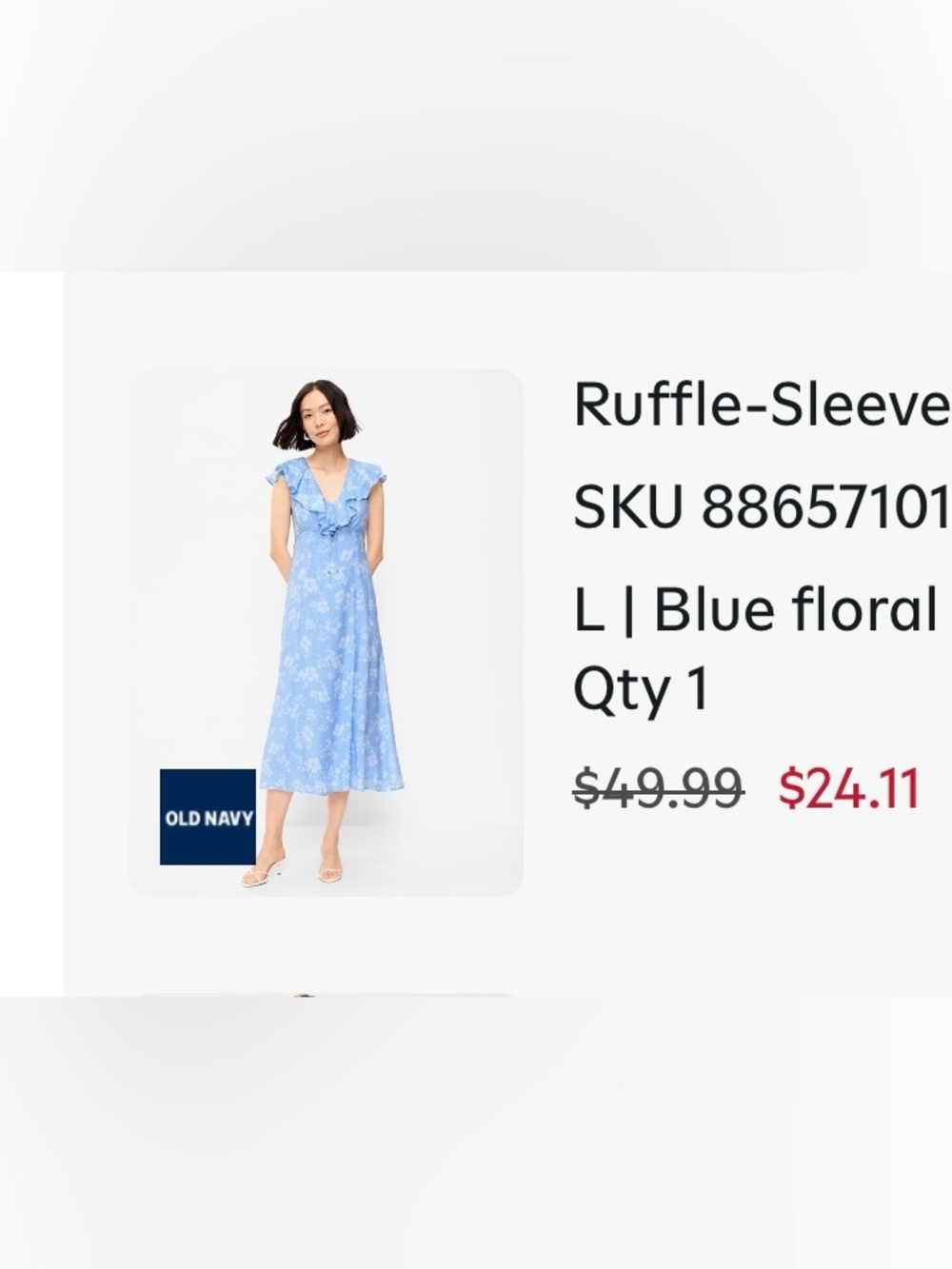 Old Navy Blue Floral Ruffle-Sleeve Midi Dress